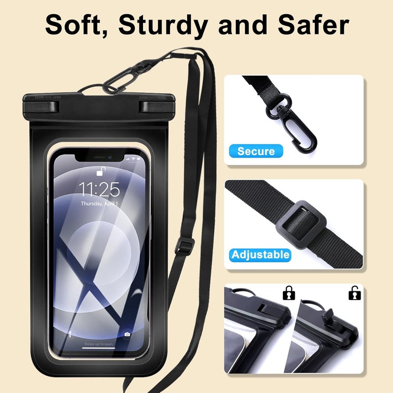DNNBAO 2 Pack Waterproof Phone Pouch with Adjustable Lanyard for iPhone 17 16 15 14 13 12 Pro Max, for Samsung Galaxy S25/S24 up to 7.5", IPX8 Water Proof Phone Case Dry Bags Black/Black - Image 3
